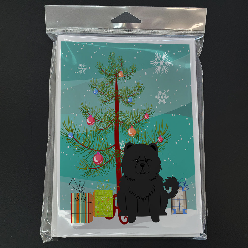 Merry Christmas Tree Chow Chow Black Greeting Cards Pack of 8 Blank Cards with Envelopes Whimsical A7 Size 5x7