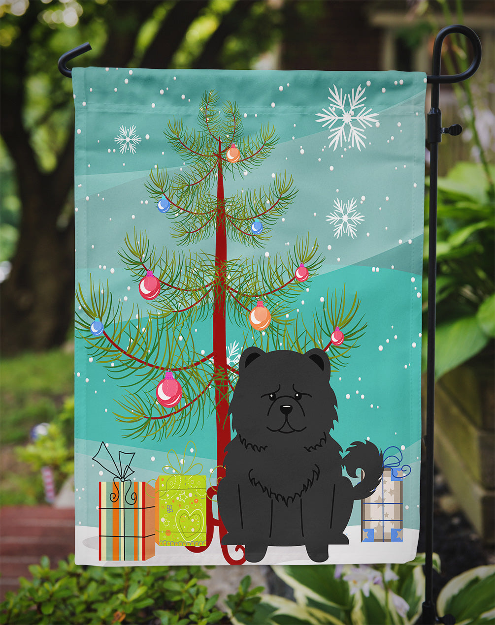 Merry Christmas Tree Chow Chow Black Garden Flag Mailbox Decorative Yard Banner Outside Patio Artwork for Flower Beds, Garden Size, Multicolor