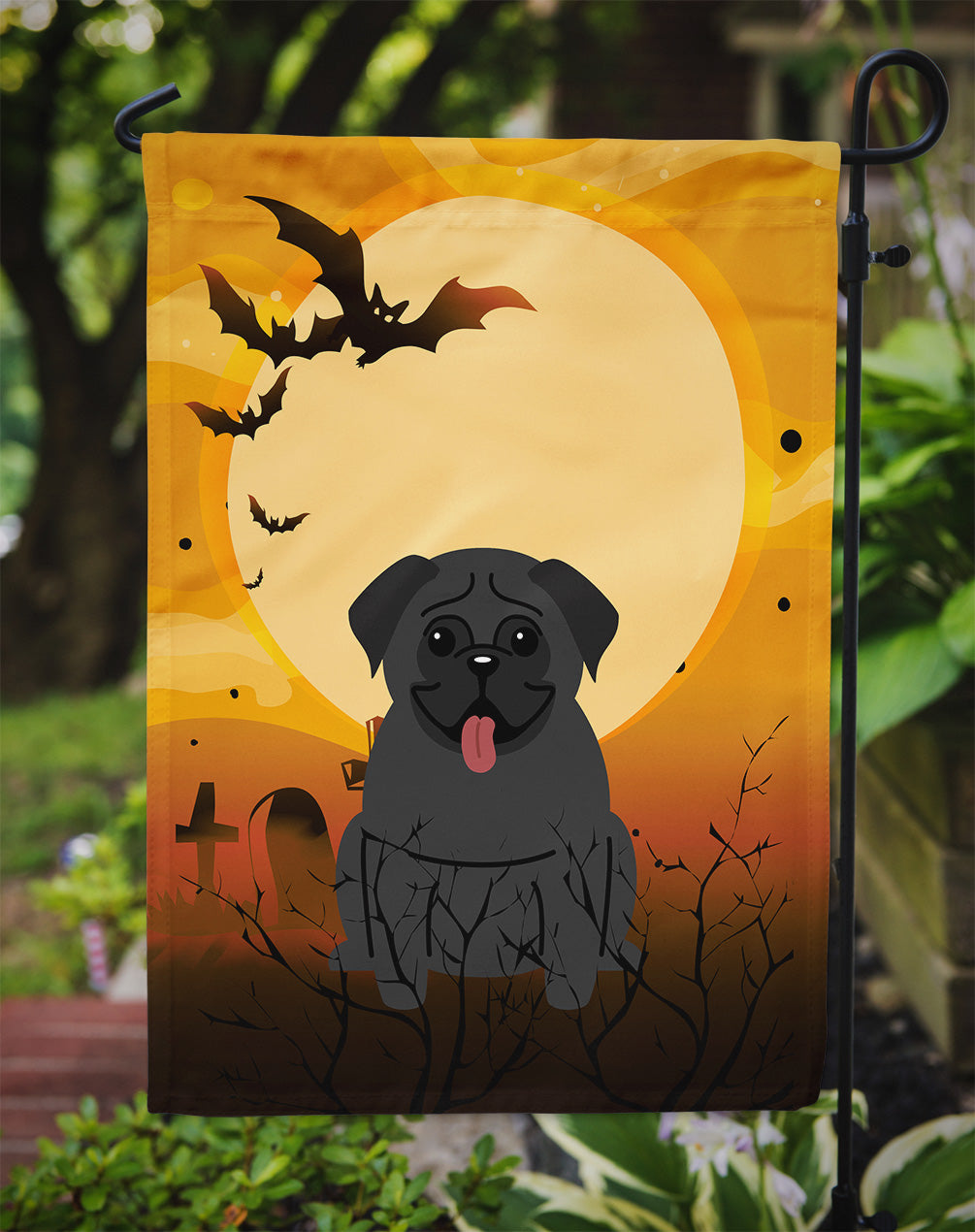 Halloween Pug Black Garden Flag Mailbox Decorative Yard Banner Outside Patio Artwork for Flower Beds, Garden Size, Multicolor