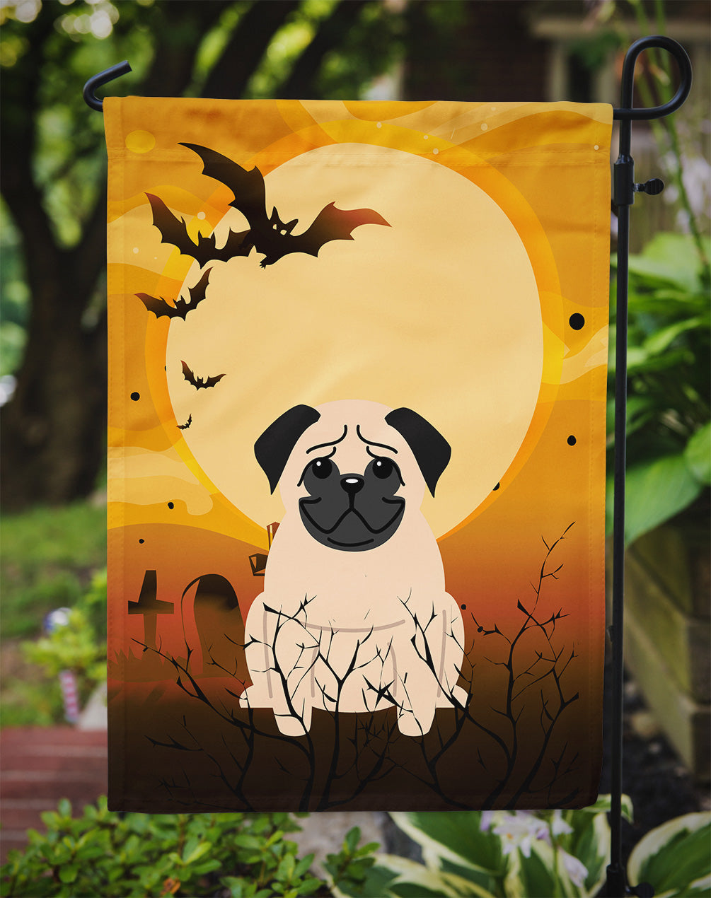 Halloween Pug Fawn Garden Flag Mailbox Decorative Yard Banner Outside Patio Artwork for Flower Beds, Garden Size, Multicolor