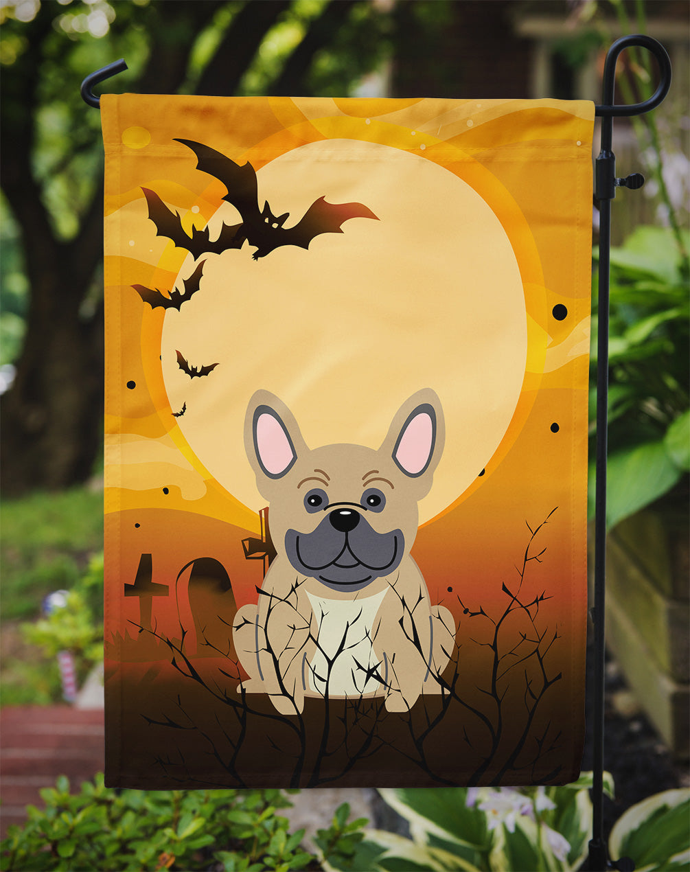 Halloween French Bulldog Cream Garden Flag Mailbox Decorative Yard Banner Outside Patio Artwork for Flower Beds, Garden Size, Multicolor