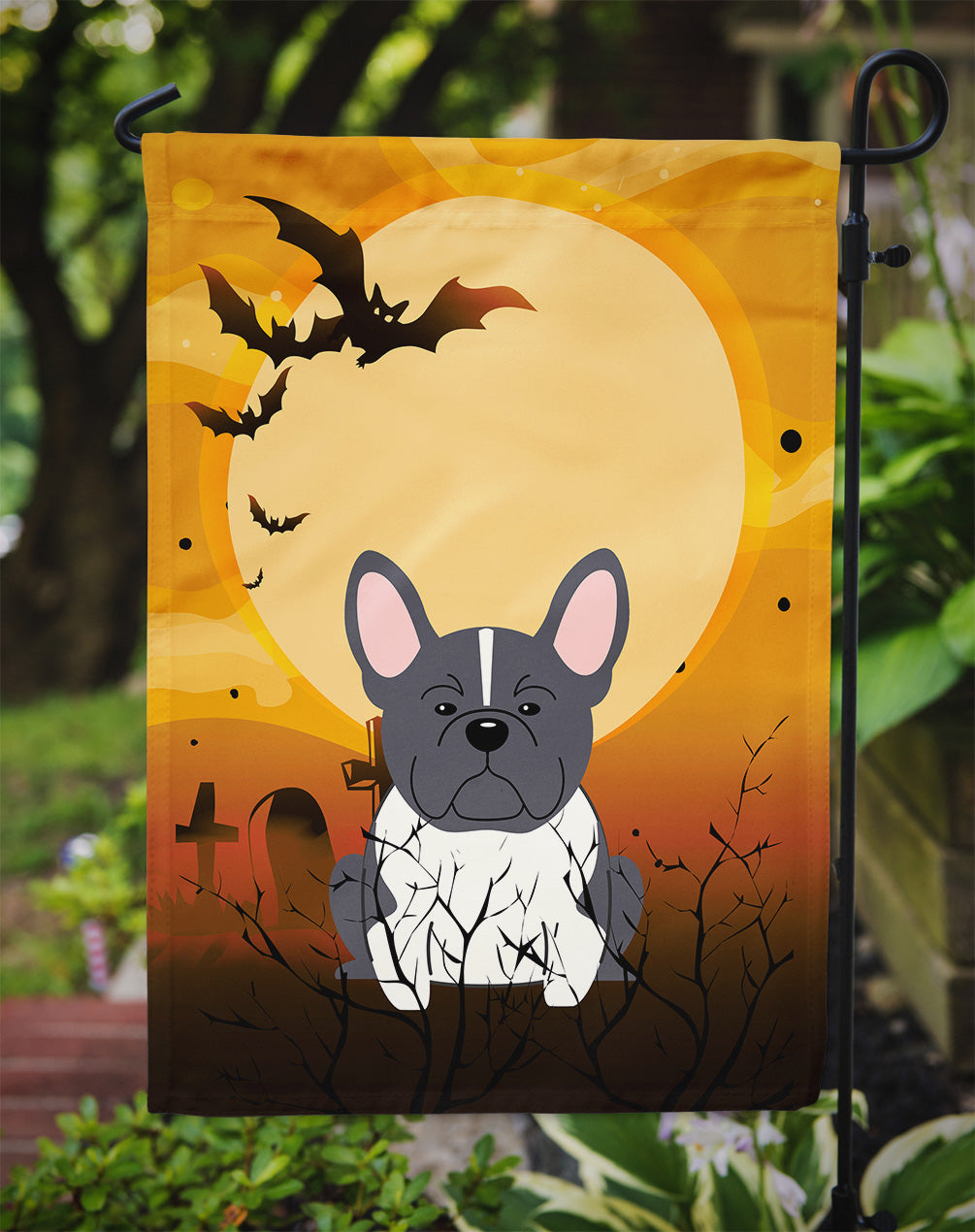 Halloween French Bulldog Black White Garden Flag Mailbox Decorative Yard Banner Outside Patio Artwork for Flower Beds, Garden Size, Multicolor