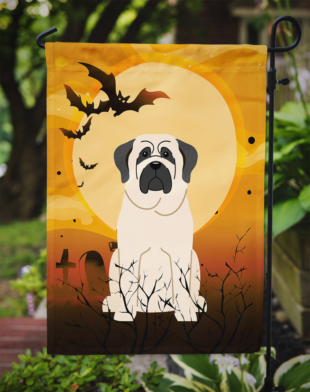 Halloween Mastiff White Garden Flag Mailbox Decorative Yard Banner Outside Patio Artwork for Flower Beds, Garden Size, Multicolor
