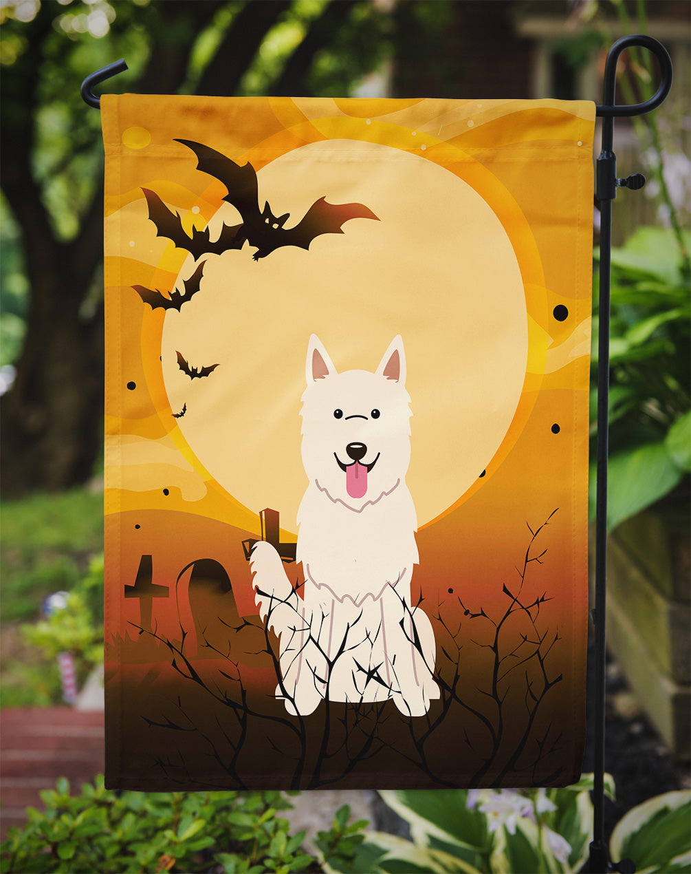 Halloween White German Shepherd Garden Flag Mailbox Decorative Yard Banner Outside Patio Artwork for Flower Beds, Garden Size, Multicolor