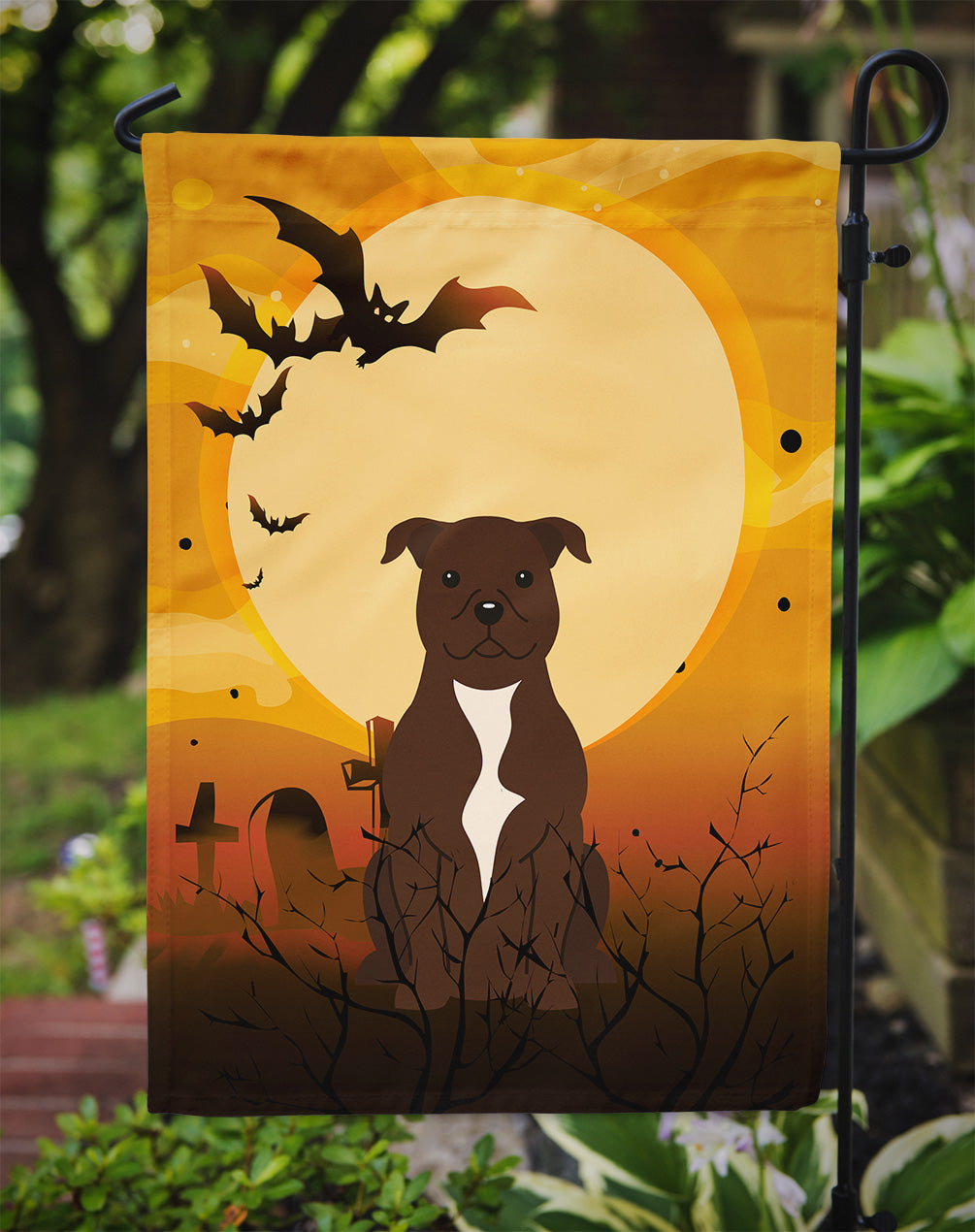 Halloween Staffordshire Bull Terrier Chocolate Garden Flag Mailbox Decorative Yard Banner Outside Patio Artwork for Flower Beds, Garden Size, Multicolor