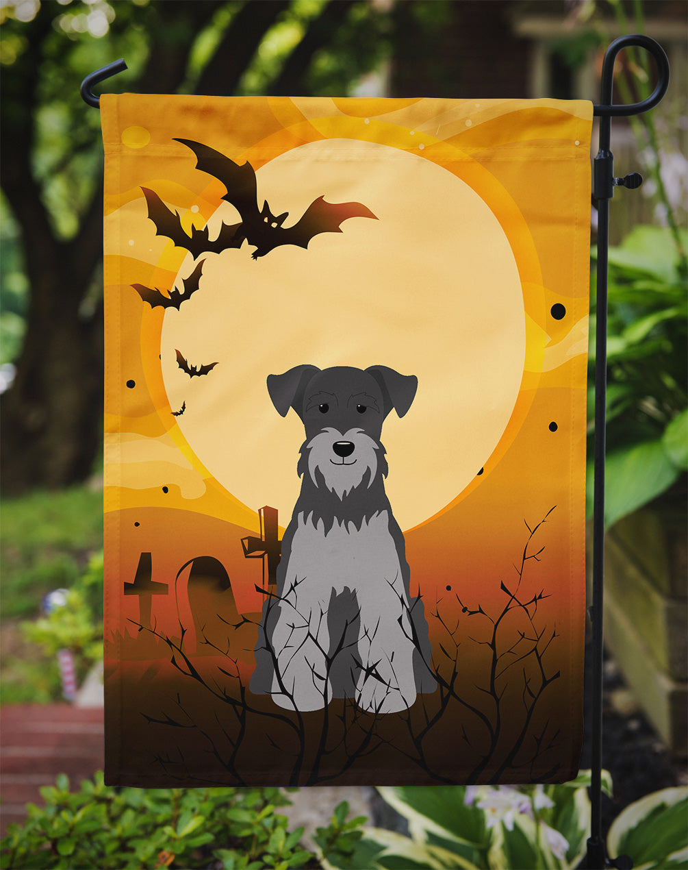 Halloween Miniature Schnauzer Black Silver Garden Flag Mailbox Decorative Yard Banner Outside Patio Artwork for Flower Beds, Garden Size, Multicolor