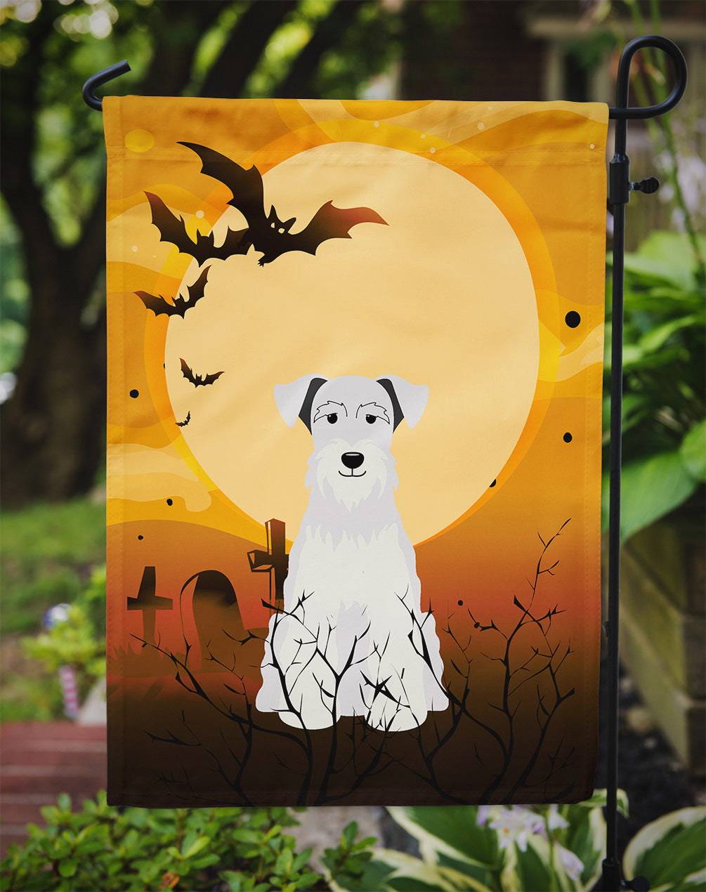 Halloween Miniature Schnauzer White Garden Flag Mailbox Decorative Yard Banner Outside Patio Artwork for Flower Beds, Garden Size, Multicolor