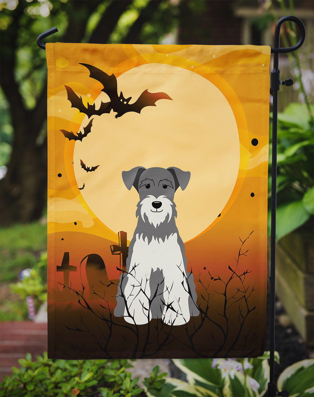 Halloween Miniature Schnauzer Salt and Pepper Garden Flag Mailbox Decorative Yard Banner Outside Patio Artwork for Flower Beds, Garden Size, Multicolor