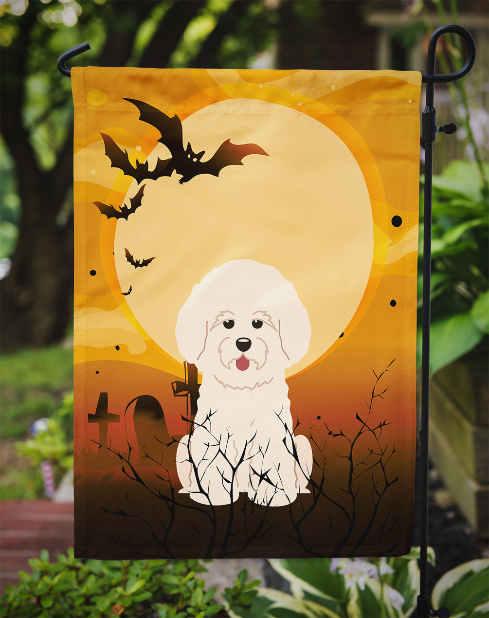 Halloween Bichon Frise Garden Flag Mailbox Decorative Yard Banner Outside Patio Artwork for Flower Beds, Garden Size, Multicolor