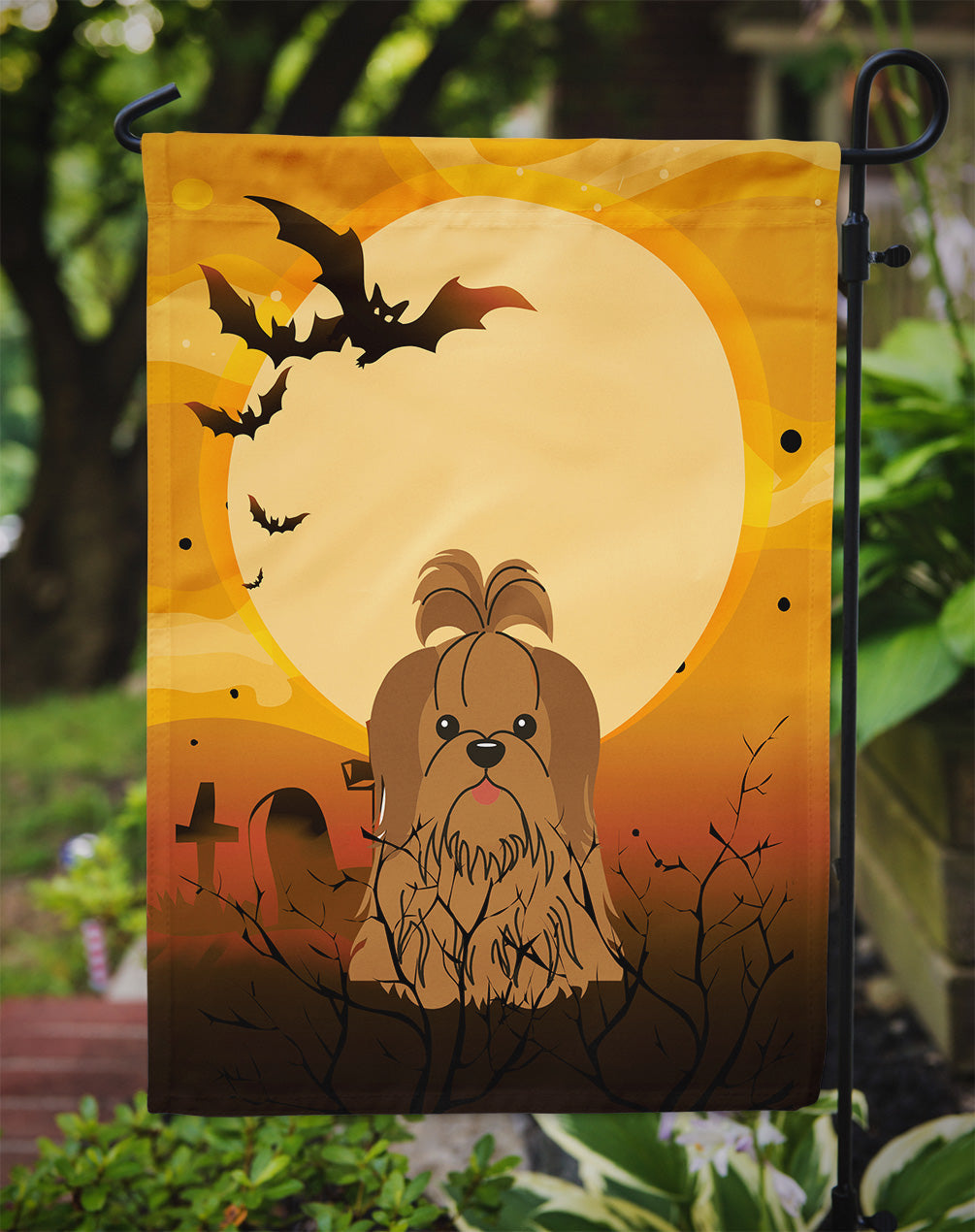 Halloween Shih Tzu Silver Chocolate Garden Flag Mailbox Decorative Yard Banner Outside Patio Artwork for Flower Beds, Garden Size, Multicolor