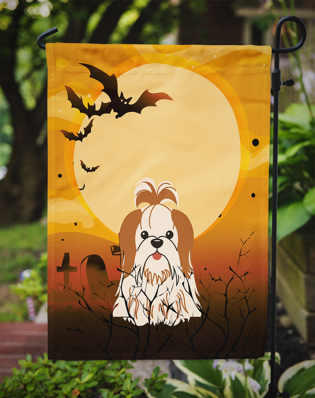 Halloween Shih Tzu Red White Garden Flag Mailbox Decorative Yard Banner Outside Patio Artwork for Flower Beds, Garden Size, Multicolor