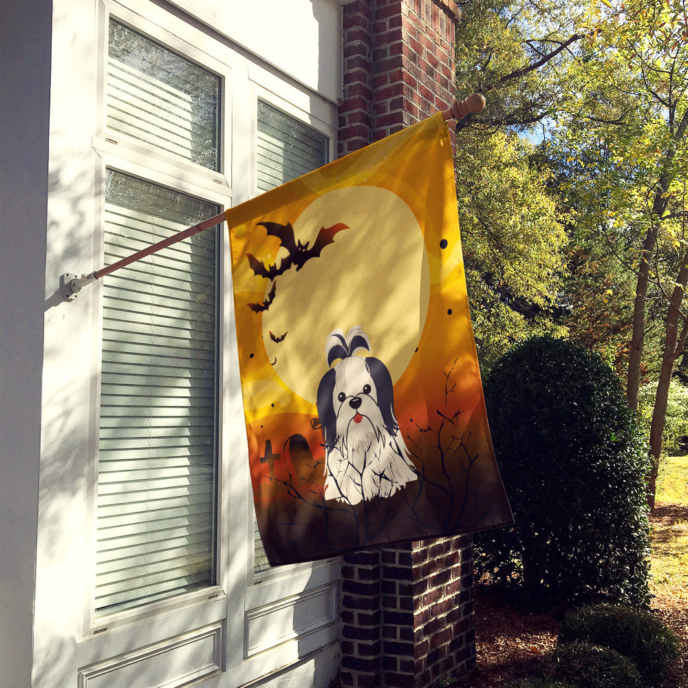 Halloween Shih Tzu Black White House Flag 28x40 Porch Sleeve Pole Decorative Outside Yard Banner Artwork Wall Hanging, Polyester