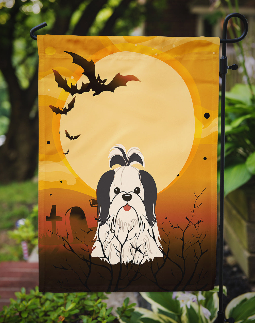 Halloween Shih Tzu Black White Garden Flag Mailbox Decorative Yard Banner Outside Patio Artwork for Flower Beds, Garden Size, Multicolor