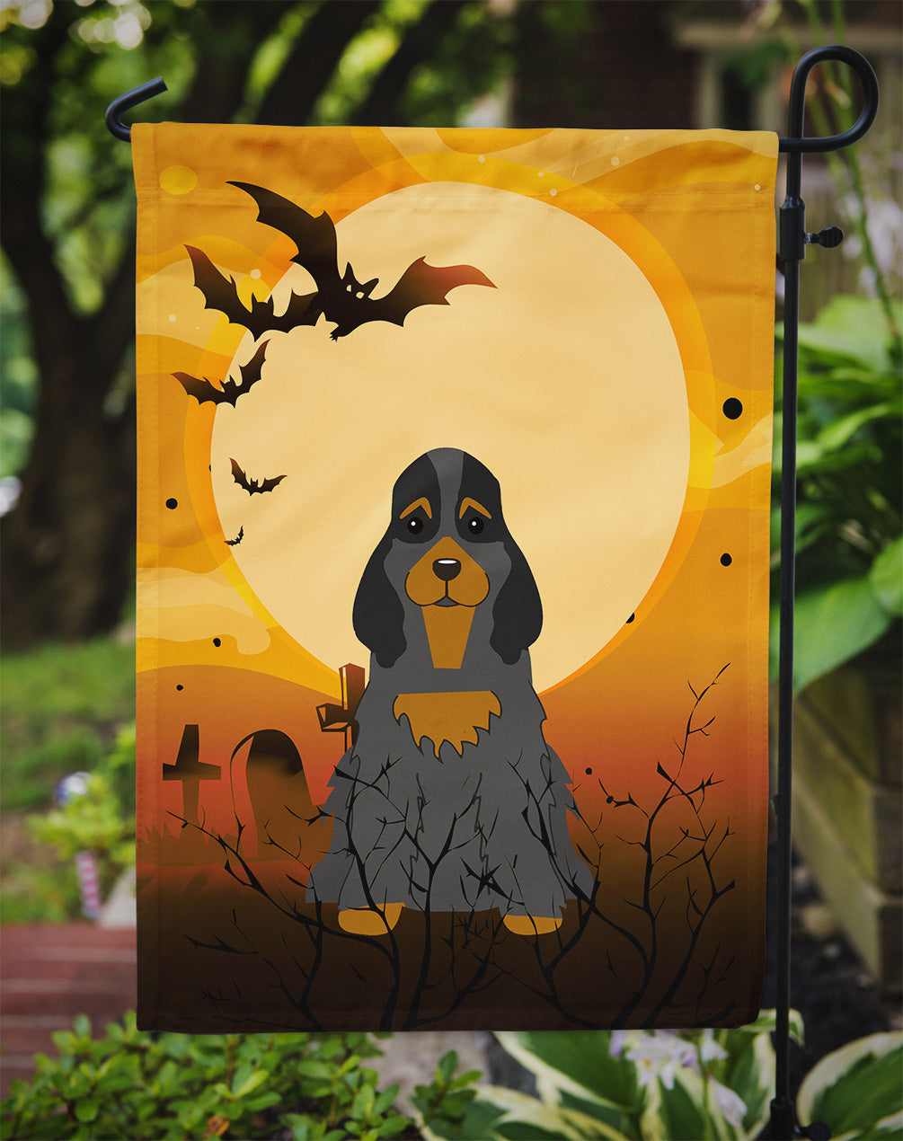 Halloween Cocker Spaniel Black Tan Garden Flag Mailbox Decorative Yard Banner Outside Patio Artwork for Flower Beds, Garden Size, Multicolor