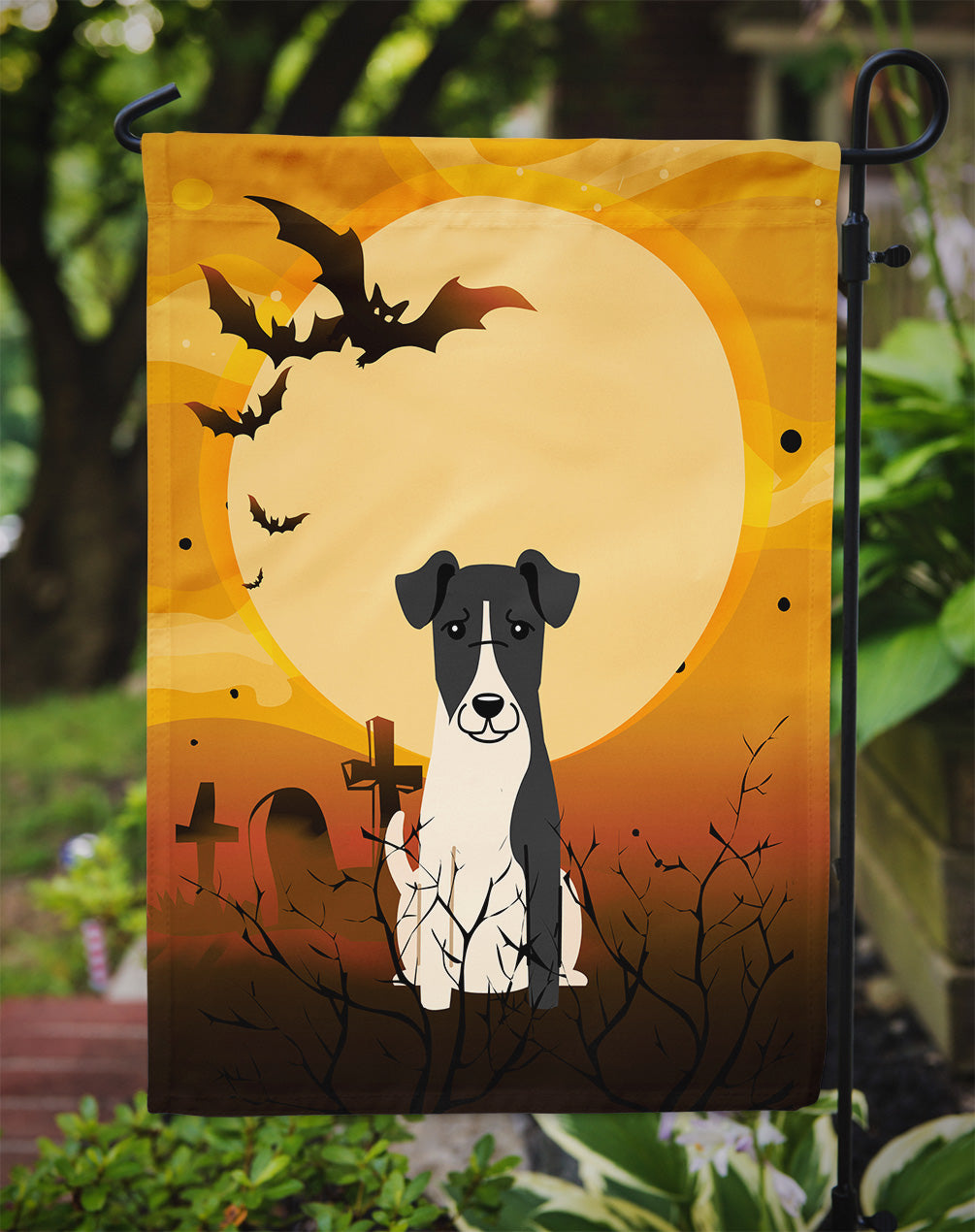 Halloween Smooth Fox Terrier Garden Flag Mailbox Decorative Yard Banner Outside Patio Artwork for Flower Beds, Garden Size, Multicolor