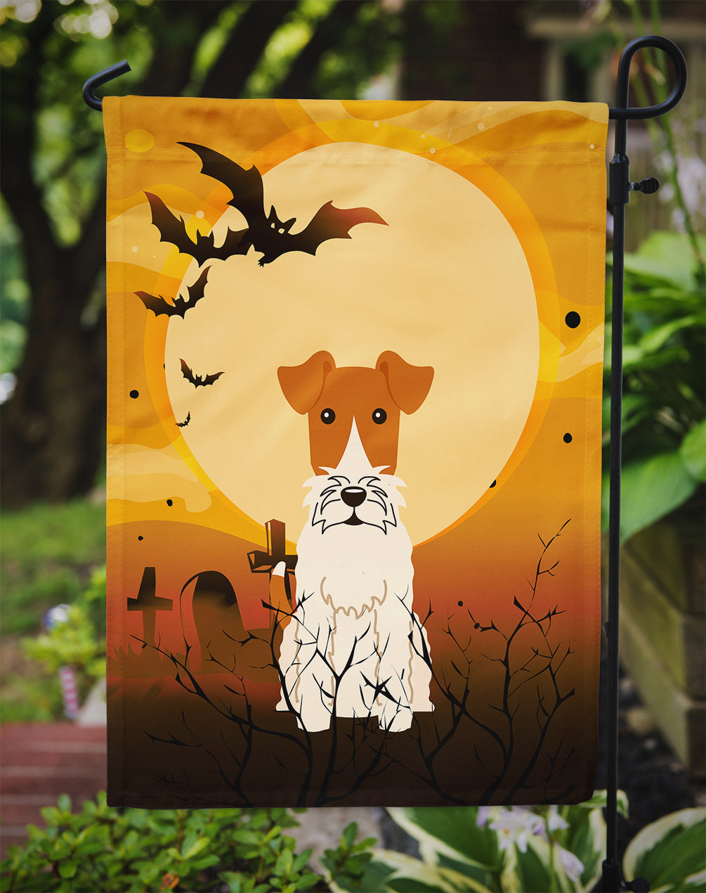 Halloween Wire Fox Terrier Garden Flag Mailbox Decorative Yard Banner Outside Patio Artwork for Flower Beds, Garden Size, Multicolor