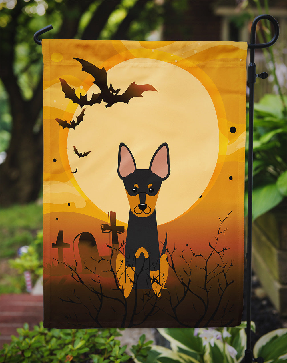 Halloween English Toy Terrier Garden Flag Mailbox Decorative Yard Banner Outside Patio Artwork for Flower Beds, Garden Size, Multicolor