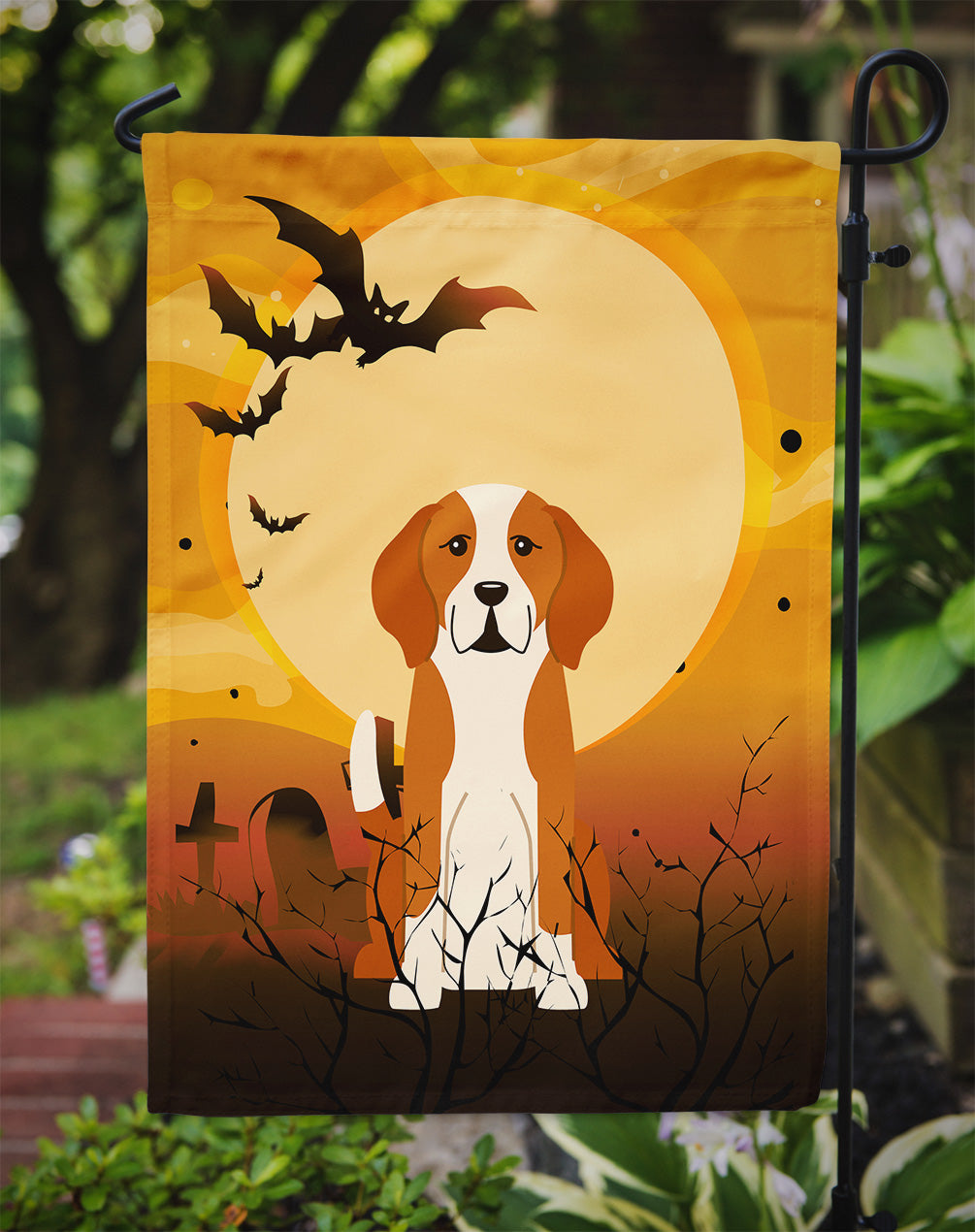 Halloween English Foxhound Garden Flag Mailbox Decorative Yard Banner Outside Patio Artwork for Flower Beds, Garden Size, Multicolor