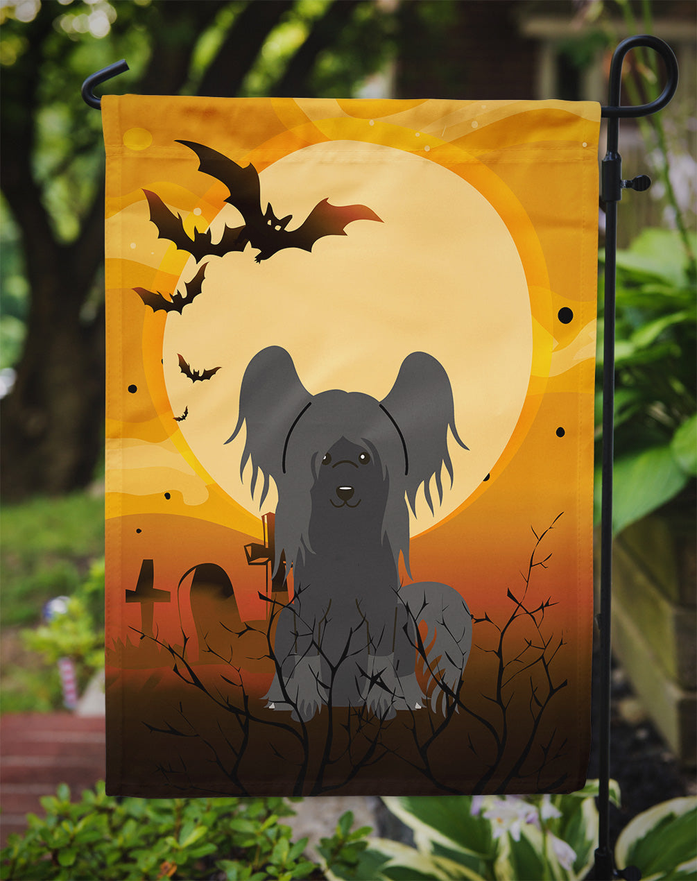 Halloween Chinese Crested Black Garden Flag Mailbox Decorative Yard Banner Outside Patio Artwork for Flower Beds, Garden Size, Multicolor