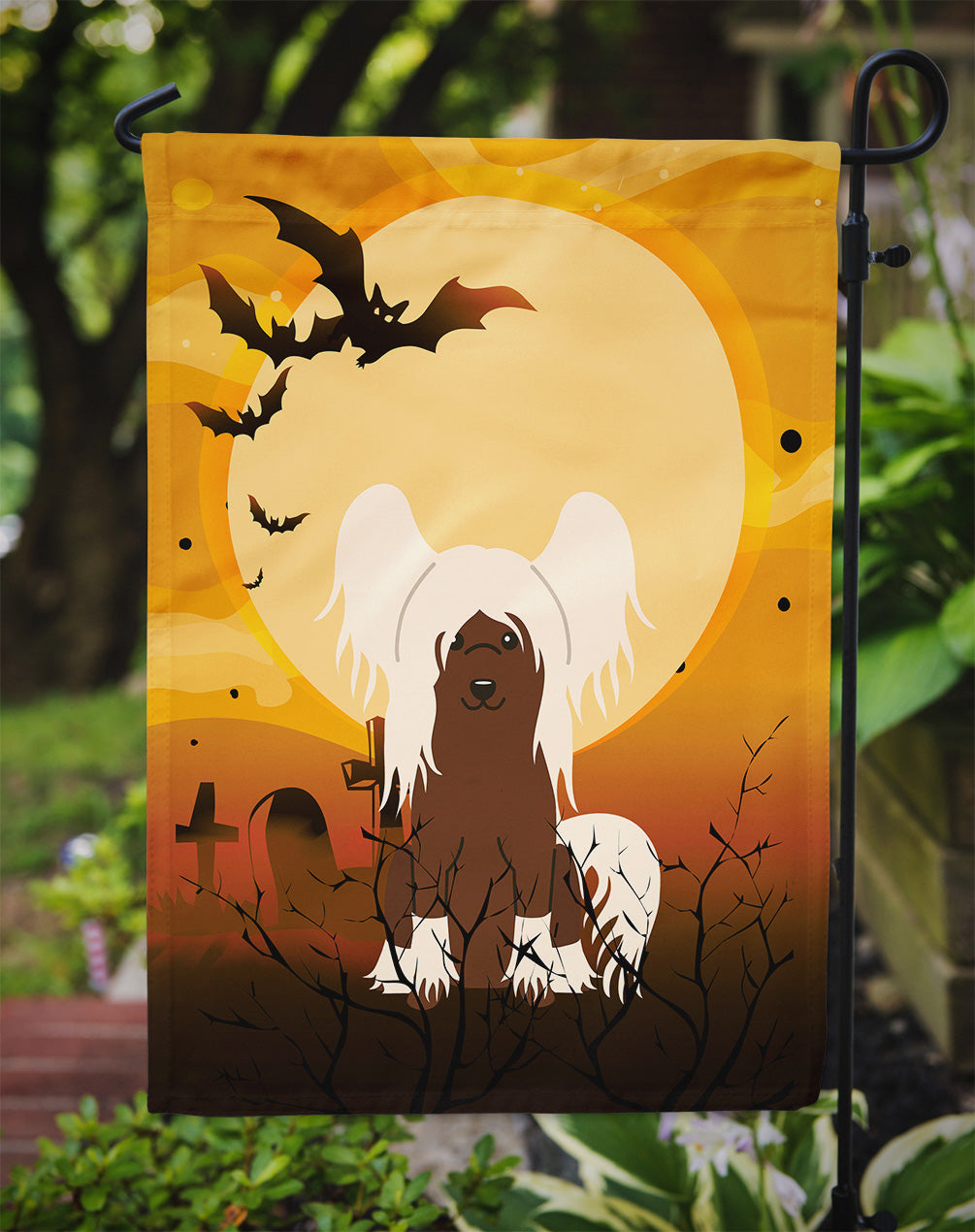 Halloween Chinese Crested Cream Garden Flag Mailbox Decorative Yard Banner Outside Patio Artwork for Flower Beds, Garden Size, Multicolor