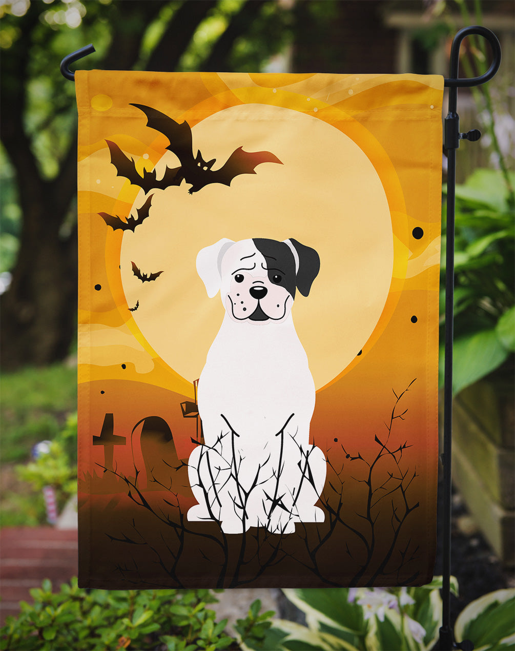 Halloween White Boxer Cooper Garden Flag Mailbox Decorative Yard Banner Outside Patio Artwork for Flower Beds, Garden Size, Multicolor