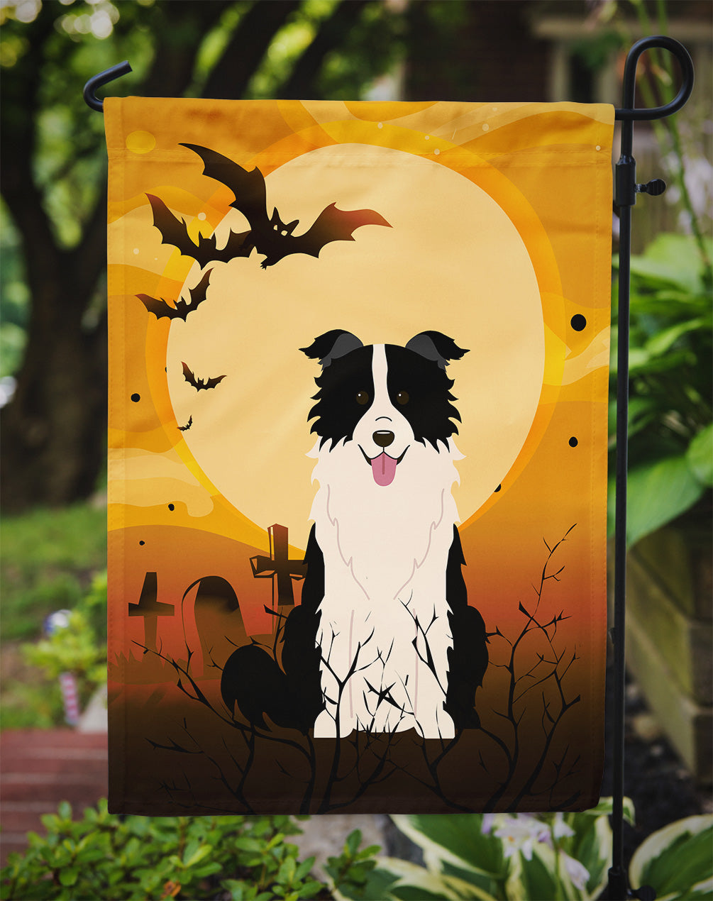Halloween Border Collie Black White Garden Flag Mailbox Decorative Yard Banner Outside Patio Artwork for Flower Beds, Garden Size, Multicolor