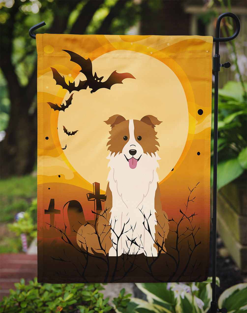 Halloween Border Collie Red White Garden Flag Mailbox Decorative Yard Banner Outside Patio Artwork for Flower Beds, Garden Size, Multicolor