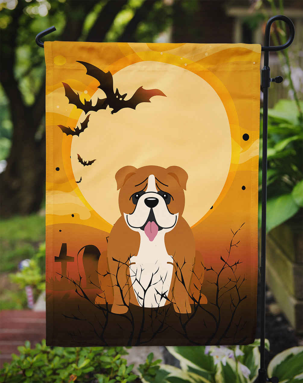 Halloween English Bulldog Red White Garden Flag Mailbox Decorative Yard Banner Outside Patio Artwork for Flower Beds, Garden Size, Multicolor