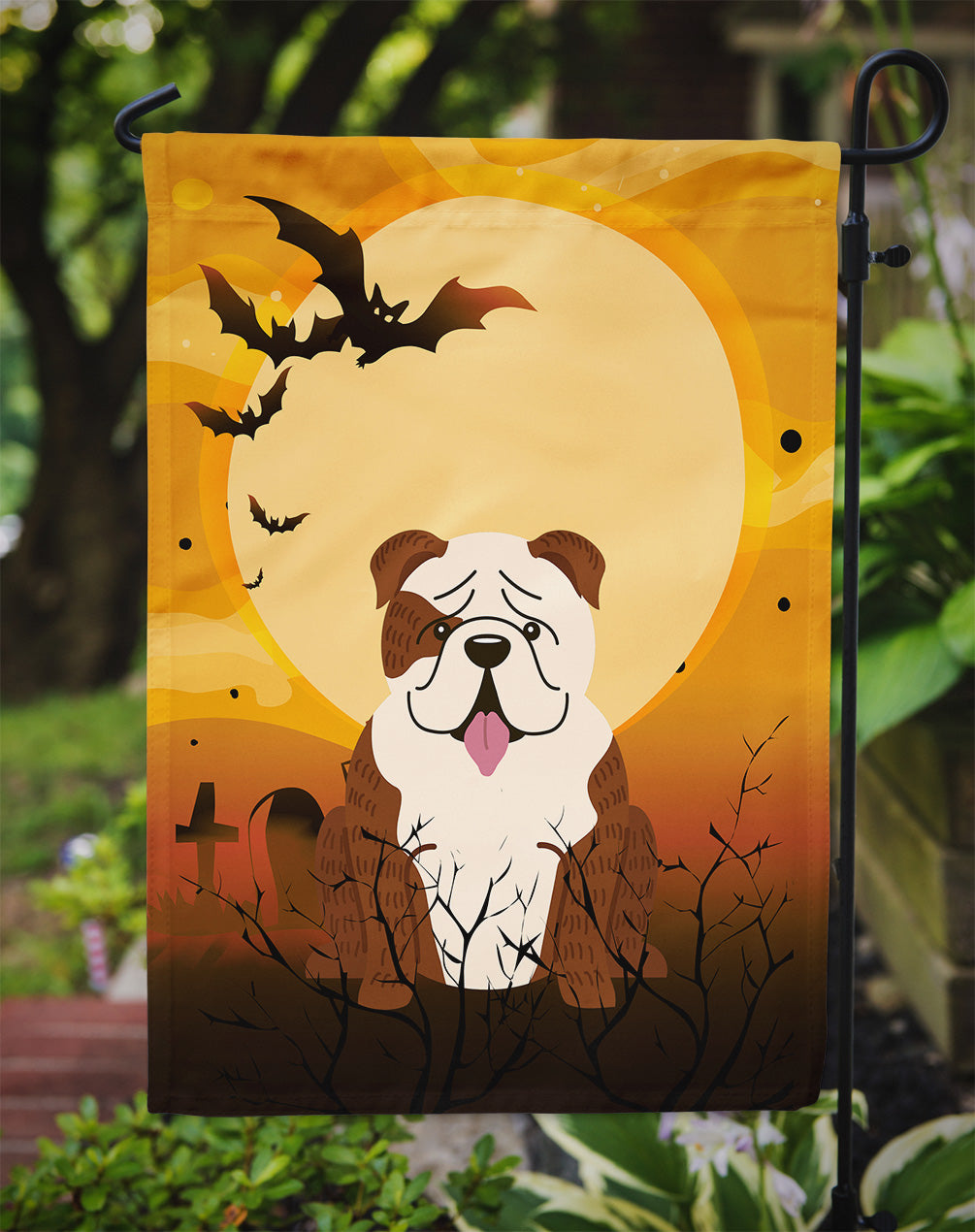 Halloween English Bulldog Brindle White Garden Flag Mailbox Decorative Yard Banner Outside Patio Artwork for Flower Beds, Garden Size, Multicolor