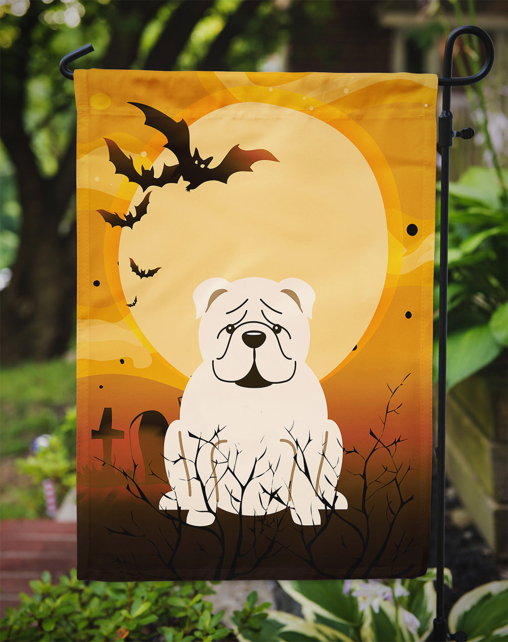 Halloween English Bulldog White Garden Flag Mailbox Decorative Yard Banner Outside Patio Artwork for Flower Beds, Garden Size, Multicolor