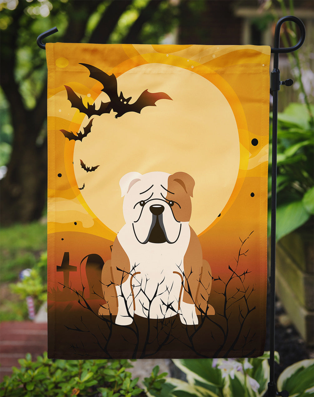 Halloween English Bulldog Fawn White Garden Flag Mailbox Decorative Yard Banner Outside Patio Artwork for Flower Beds, Garden Size, Multicolor