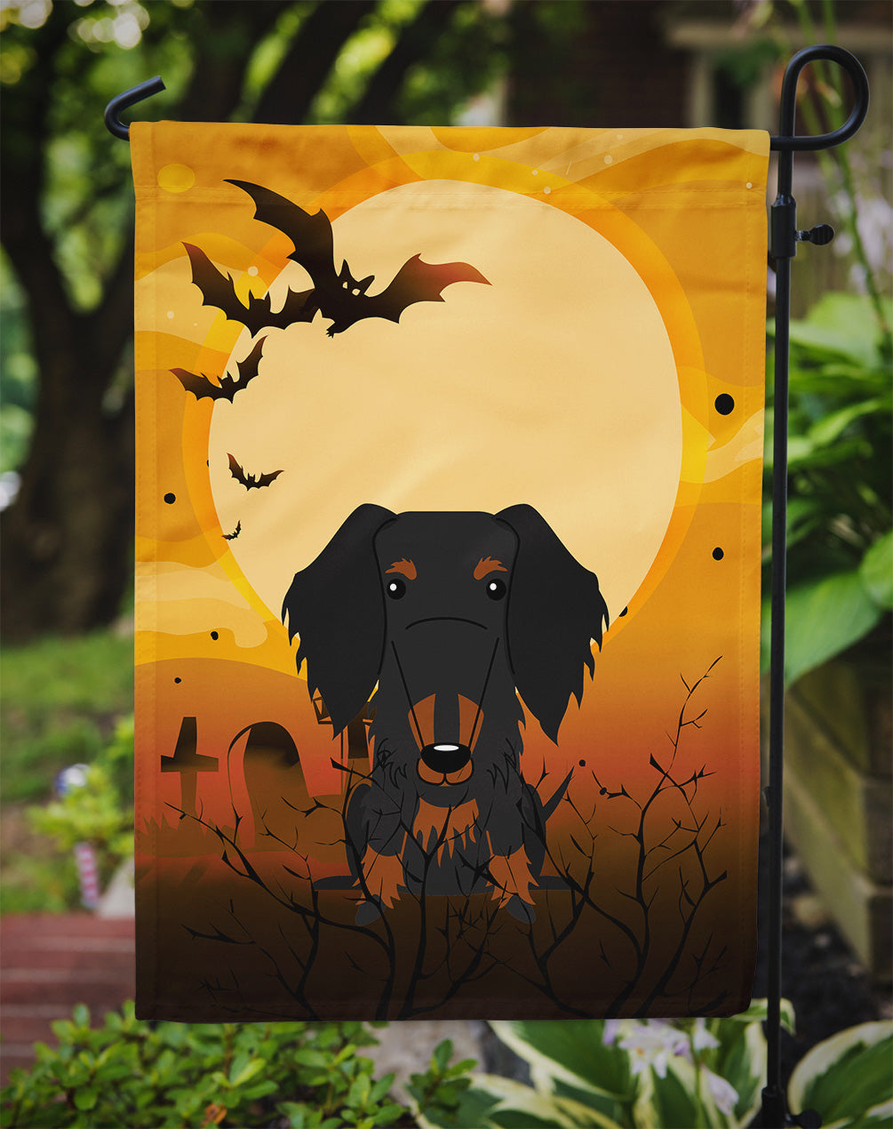 Halloween Wire Haired Dachshund Black Tan Garden Flag Mailbox Decorative Yard Banner Outside Patio Artwork for Flower Beds, Garden Size, Multicolor