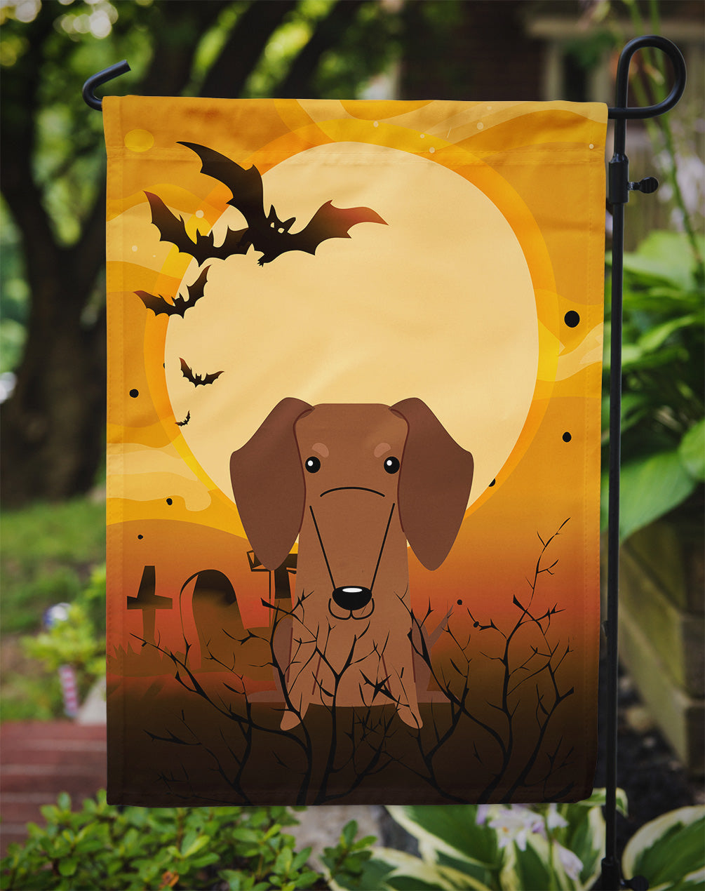 Halloween Dachshund Red Brown Garden Flag Mailbox Decorative Yard Banner Outside Patio Artwork for Flower Beds, Garden Size, Multicolor