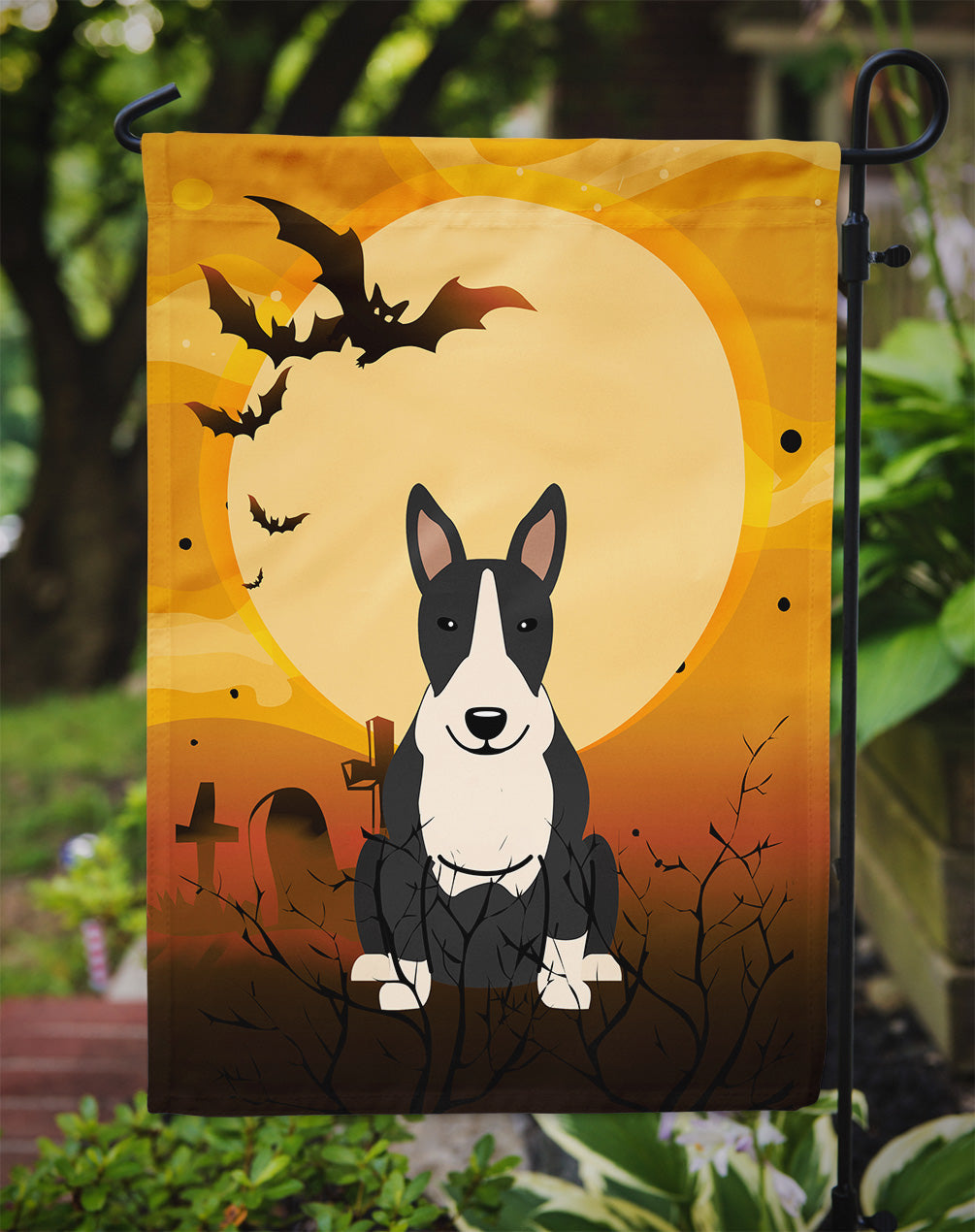 Halloween Bull Terrier Black White Garden Flag Mailbox Decorative Yard Banner Outside Patio Artwork for Flower Beds, Garden Size, Multicolor