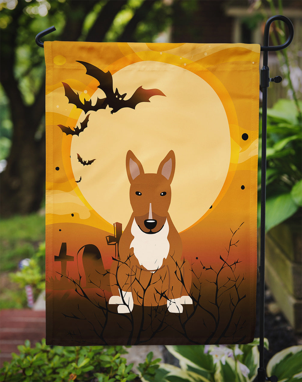 Halloween Bull Terrier Red Garden Flag Mailbox Decorative Yard Banner Outside Patio Artwork for Flower Beds, Garden Size, Multicolor