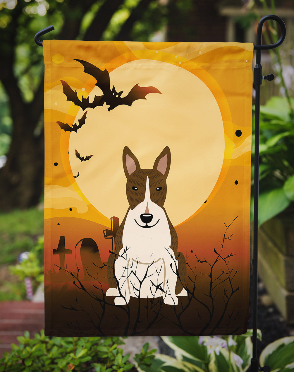 Halloween Bull Terrier Dark Brindle Garden Flag Mailbox Decorative Yard Banner Outside Patio Artwork for Flower Beds, Garden Size, Multicolor
