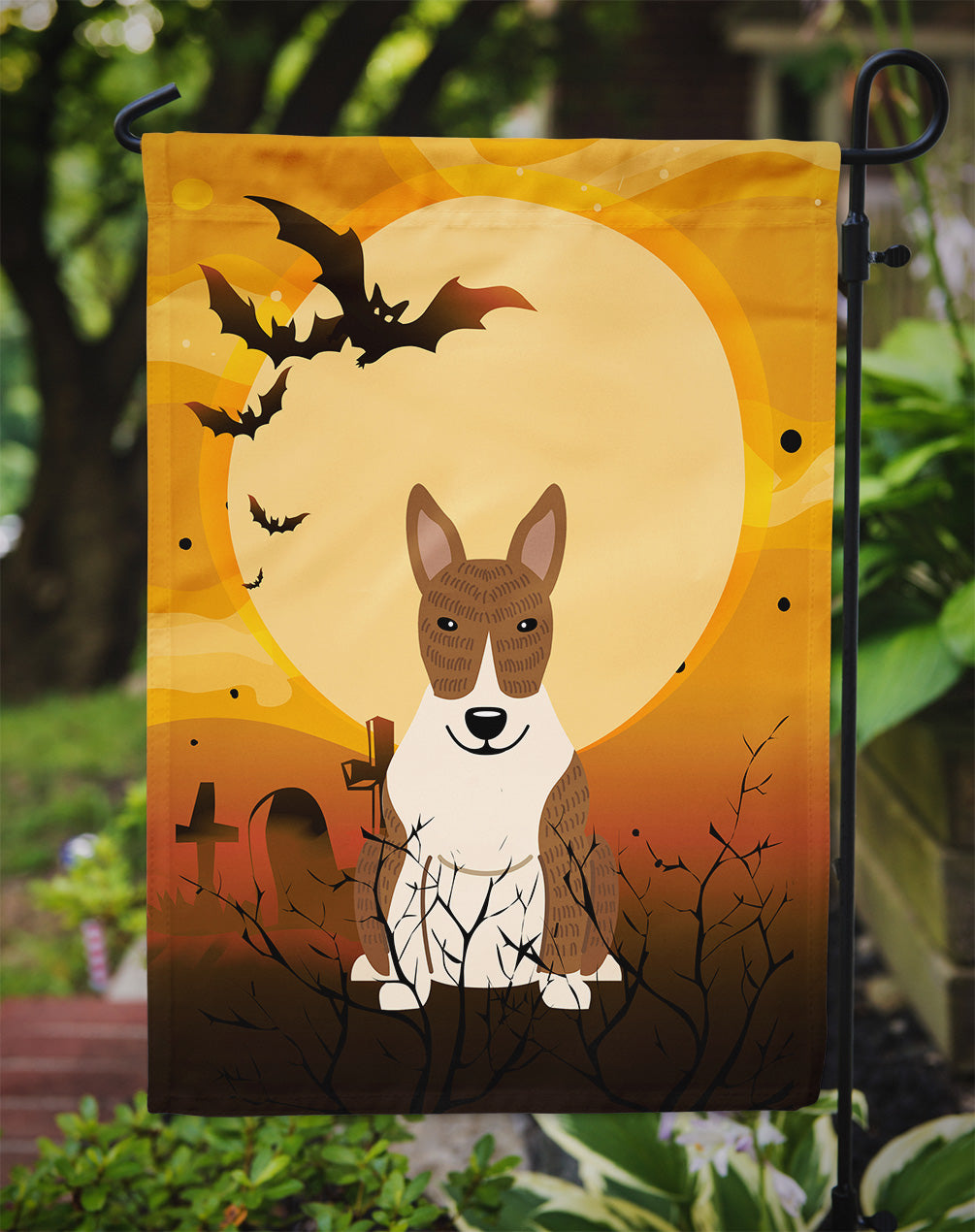 Halloween Bull Terrier Brindle Garden Flag Mailbox Decorative Yard Banner Outside Patio Artwork for Flower Beds, Garden Size, Multicolor