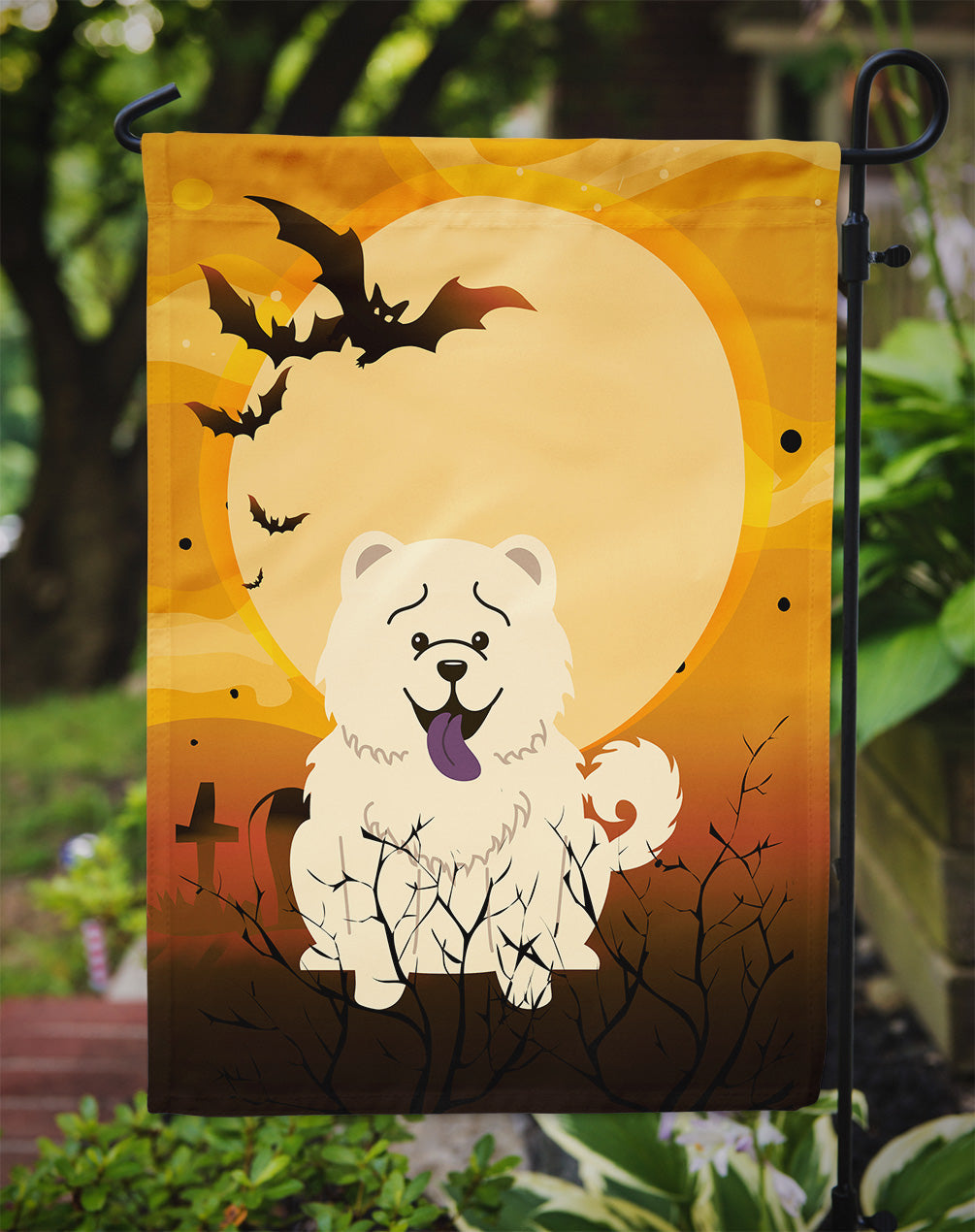 Halloween Chow Chow White Garden Flag Mailbox Decorative Yard Banner Outside Patio Artwork for Flower Beds, Garden Size, Multicolor