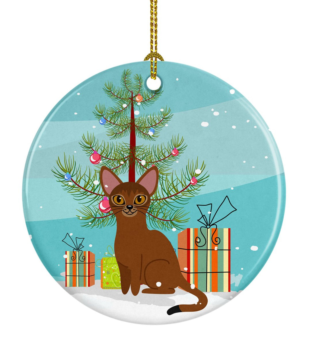 Abyssinian Cat Merry Christmas Tree Ceramic Ornament Christmas Tree Hanging Decorations for Home Christmas Holiday, Party, Gift, 3 in, Multicolor