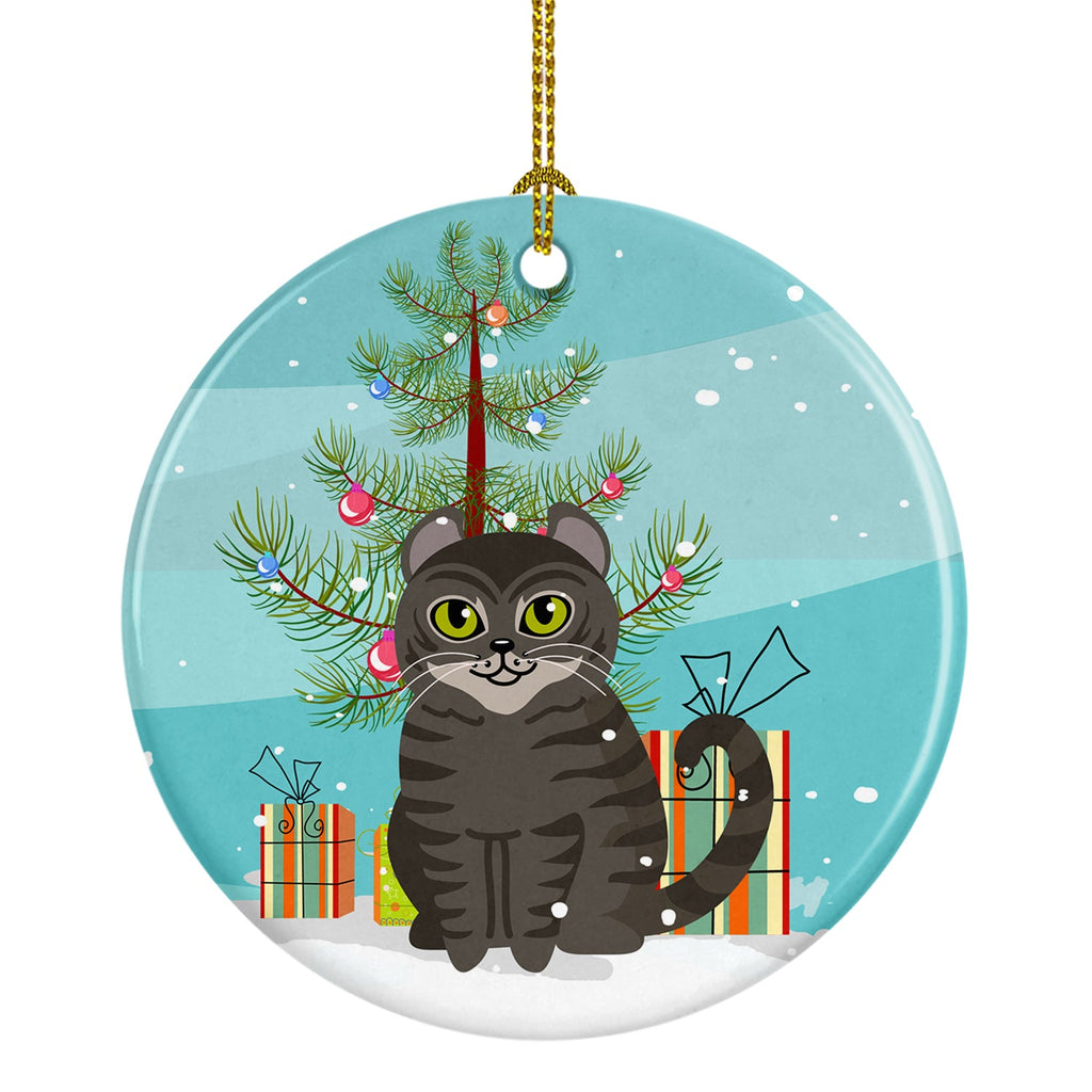 American Curl Cat Merry Christmas Tree Ceramic Ornament Christmas Tree Hanging Decorations for Home Christmas Holiday, Party, Gift, 3 in, Multicolor