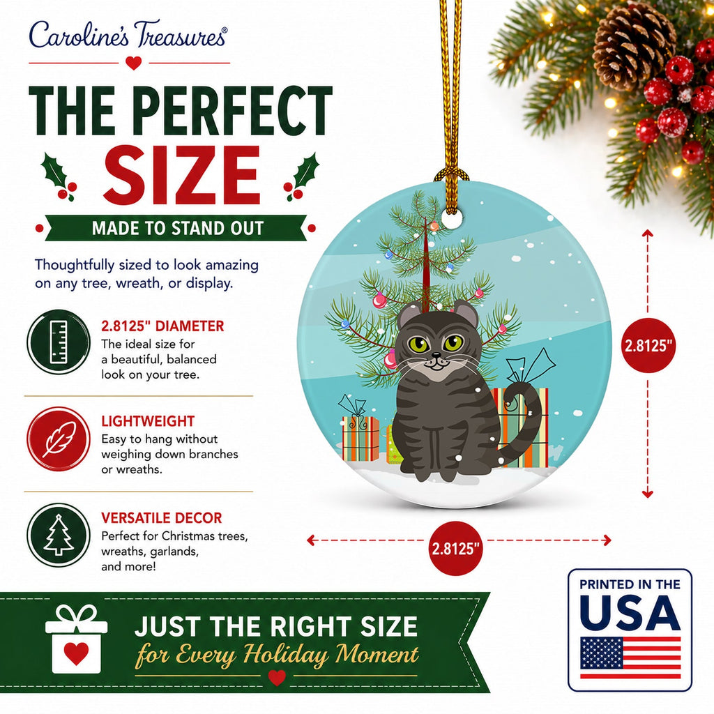 American Curl Cat Merry Christmas Tree Ceramic Ornament Christmas Tree Hanging Decorations for Home Christmas Holiday, Party, Gift, 3 in, Multicolor