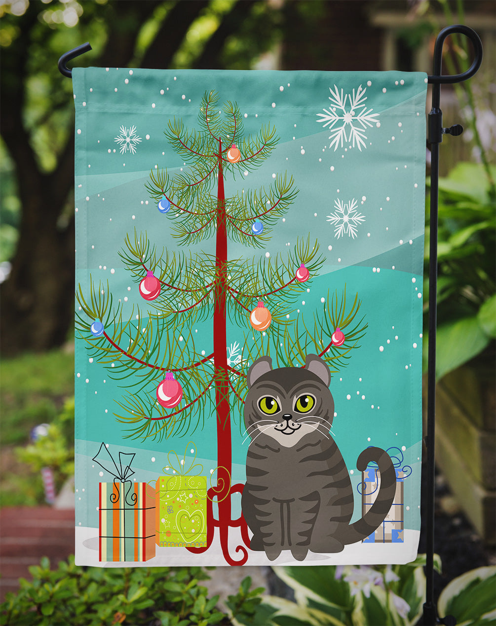 American Curl Cat Merry Christmas Tree Garden Flag Mailbox Decorative Yard Banner Outside Patio Artwork for Flower Beds, Garden Size, Multicolor