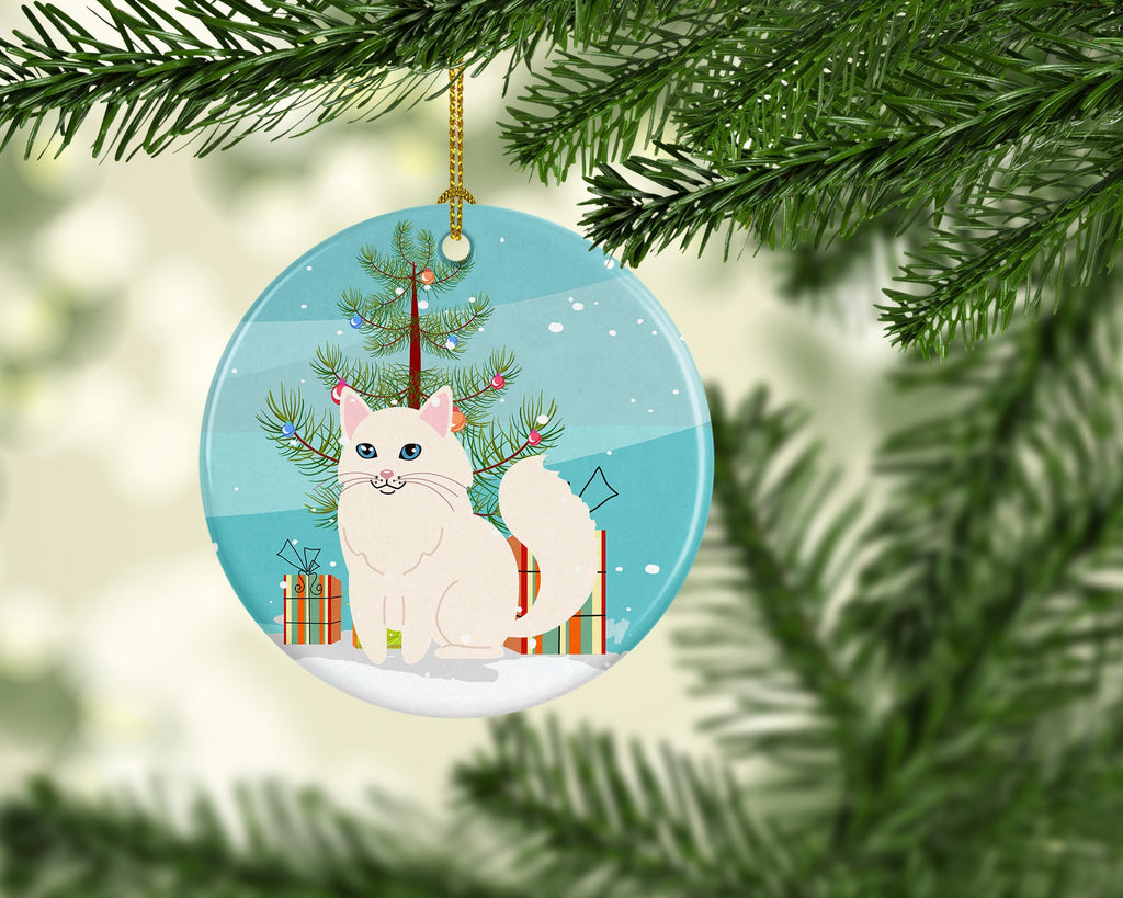 Turkish Angora Cat Merry Christmas Tree Ceramic Ornament Christmas Tree Hanging Decorations for Home Christmas Holiday, Party, Gift, 3 in, Multicolor
