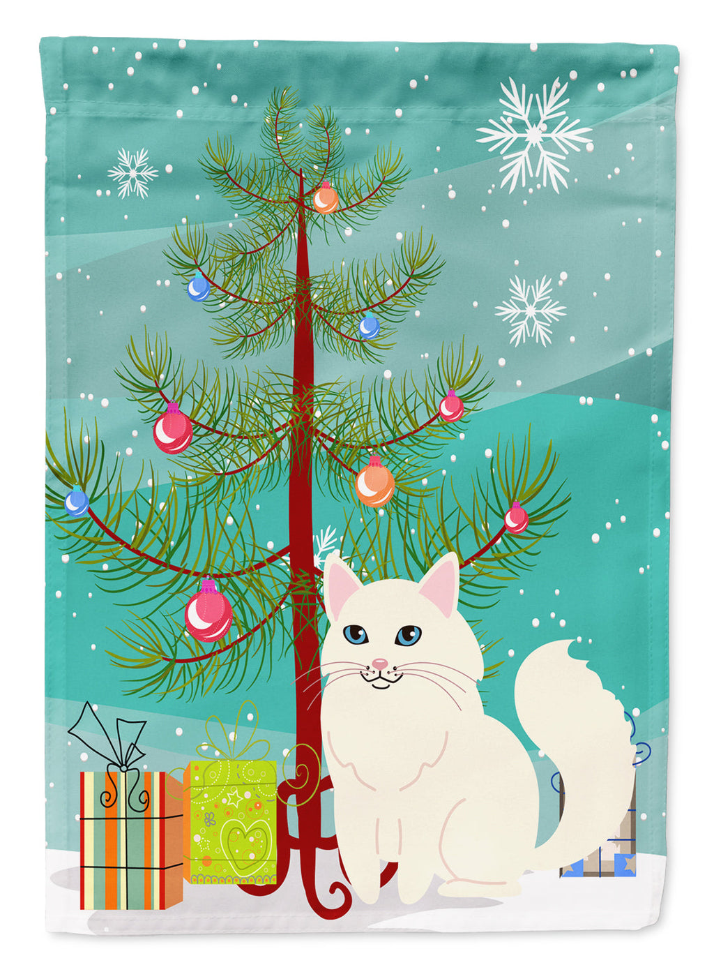 Turkish Angora Cat Merry Christmas Tree Garden Flag Mailbox Decorative Yard Banner Outside Patio Artwork for Flower Beds, Garden Size, Multicolor