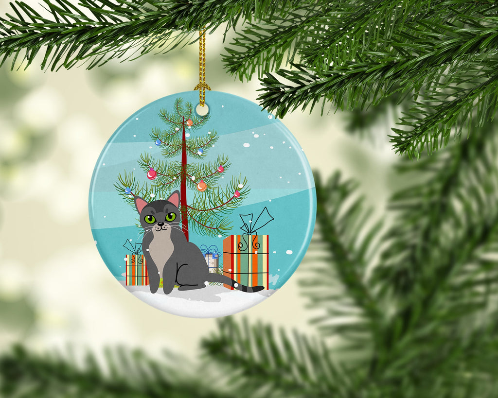Asian Cat Merry Christmas Tree Ceramic Ornament Christmas Tree Hanging Decorations for Home Christmas Holiday, Party, Gift, 3 in, Multicolor