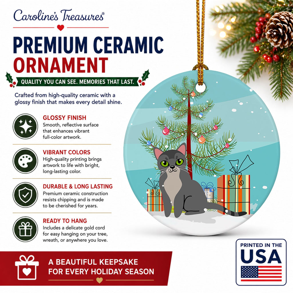 Asian Cat Merry Christmas Tree Ceramic Ornament Christmas Tree Hanging Decorations for Home Christmas Holiday, Party, Gift, 3 in, Multicolor