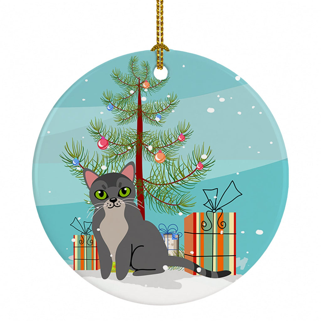 Asian Cat Merry Christmas Tree Ceramic Ornament Christmas Tree Hanging Decorations for Home Christmas Holiday, Party, Gift, 3 in, Multicolor