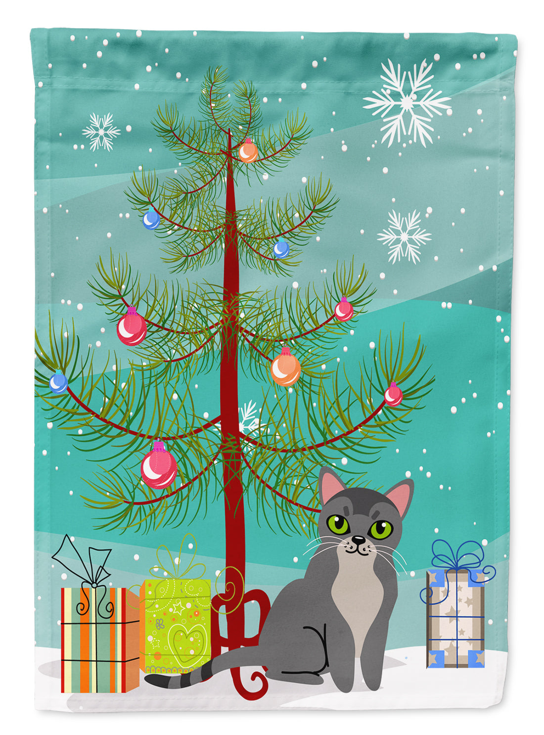 Asian Cat Merry Christmas Tree Garden Flag Mailbox Decorative Yard Banner Outside Patio Artwork for Flower Beds, Garden Size, Multicolor