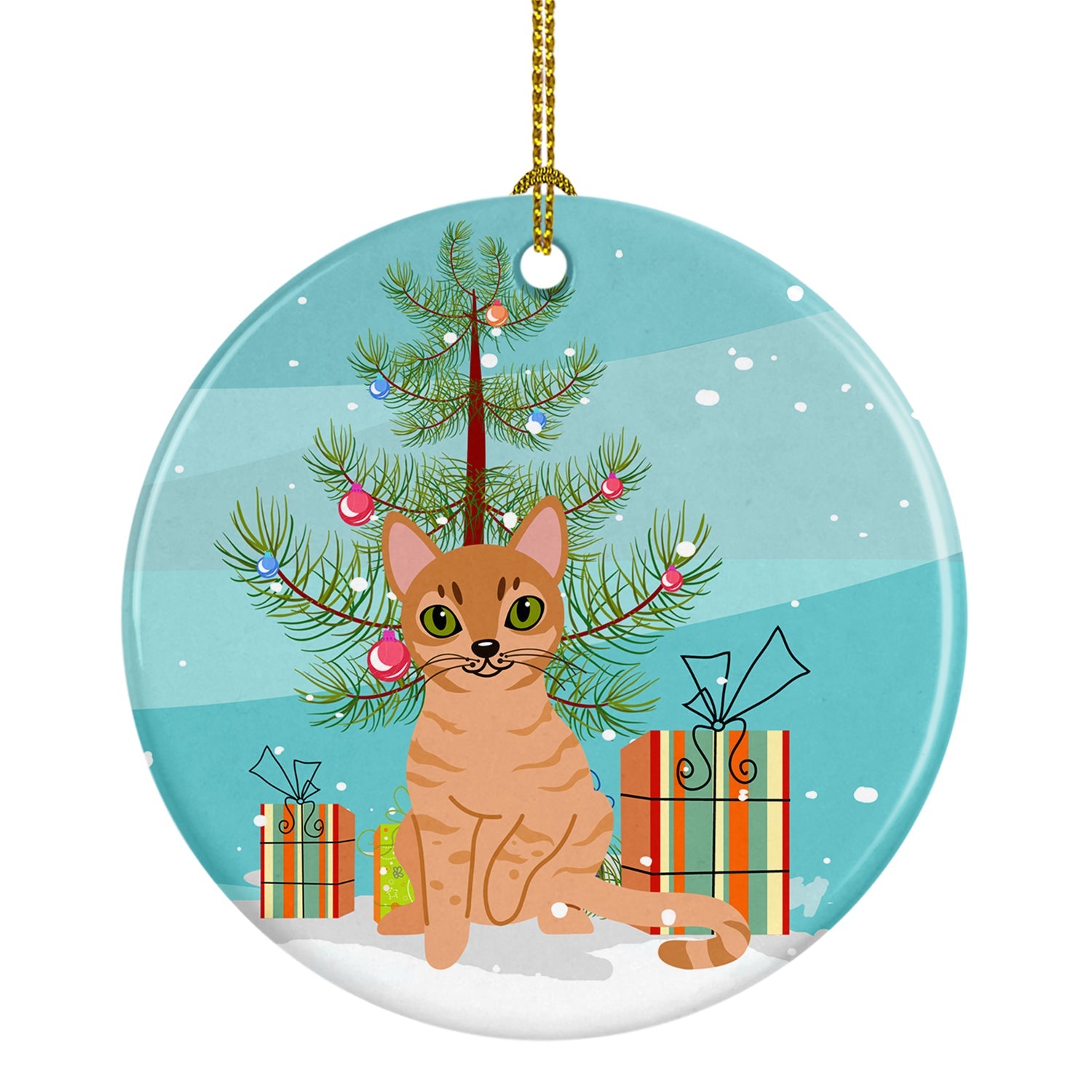Australian Mist Cat Merry Christmas Tree Ceramic Ornament Christmas Tree Hanging Decorations for Home Christmas Holiday, Party, Gift, 3 in, Multicolor