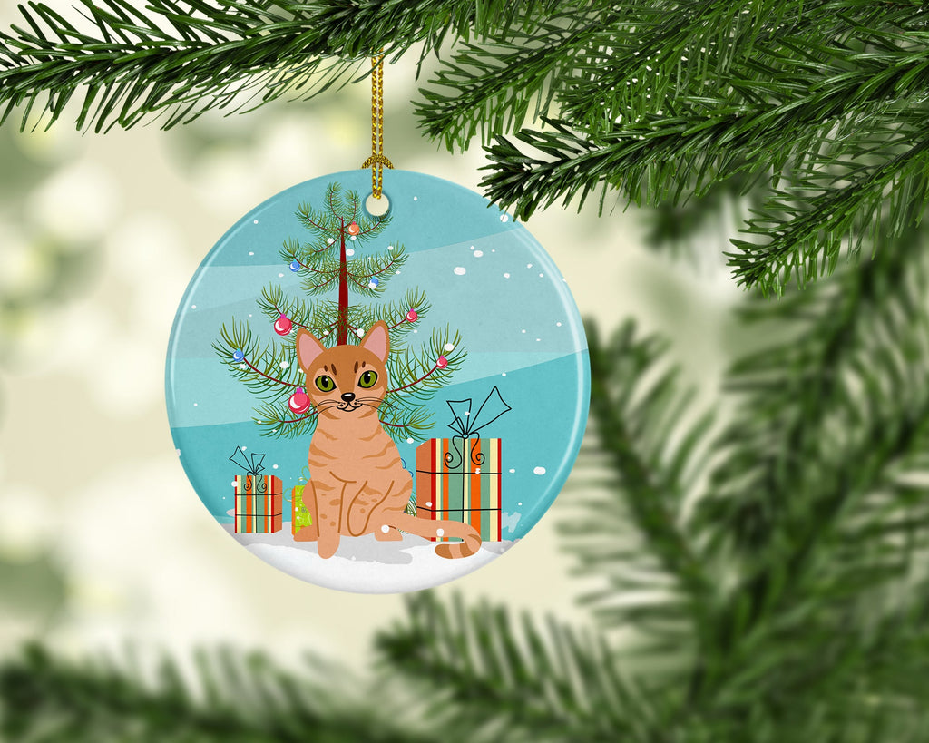 Australian Mist Cat Merry Christmas Tree Ceramic Ornament Christmas Tree Hanging Decorations for Home Christmas Holiday, Party, Gift, 3 in, Multicolor